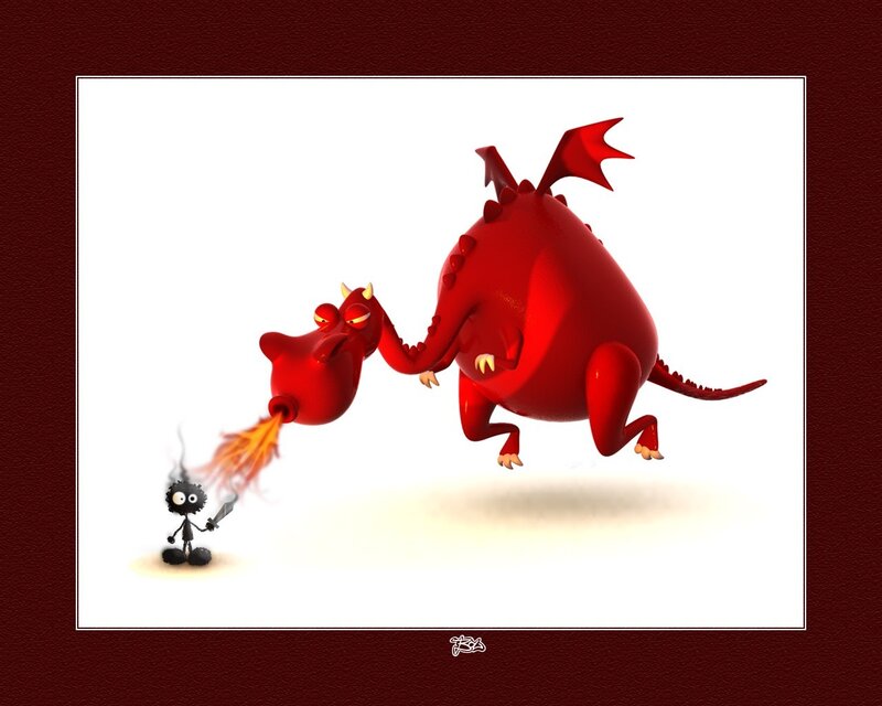 Dragon vs. tiny warrior