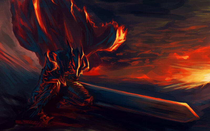 dragon warrior at sunset
