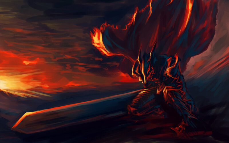 dragon warrior at sunset