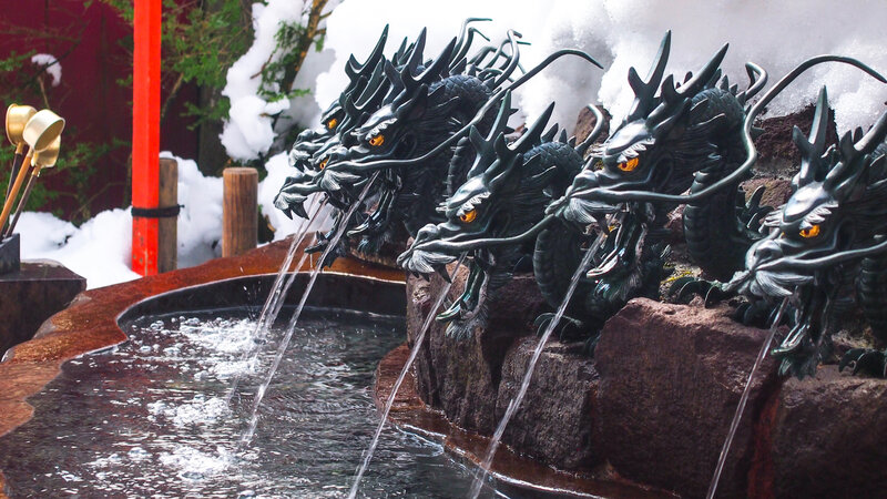 Dragon water fountain in snow