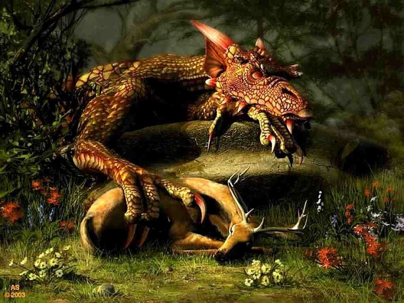 Dragon with deer in forest