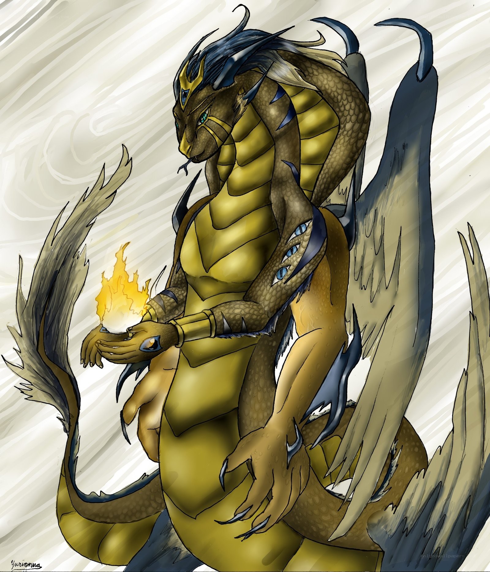 dragon with fire in hand