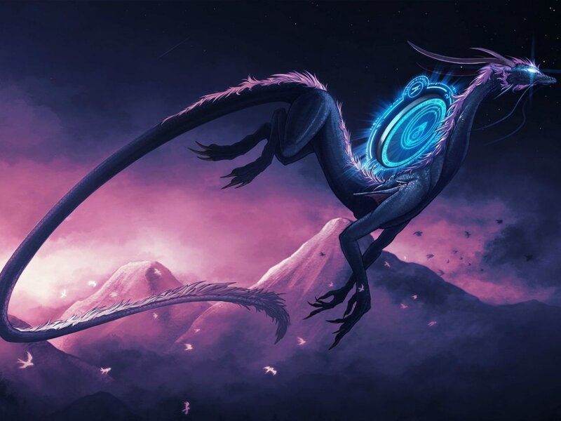Dragon with Glowing Core — Purple, Dramatic, Night, Digital Art