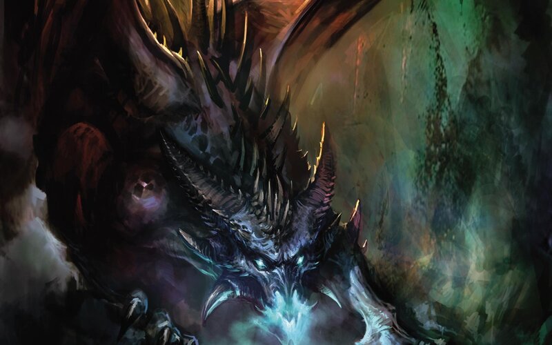 Dragon with Glowing Eyes — Black, Dramatic, Digital Art, Spikes