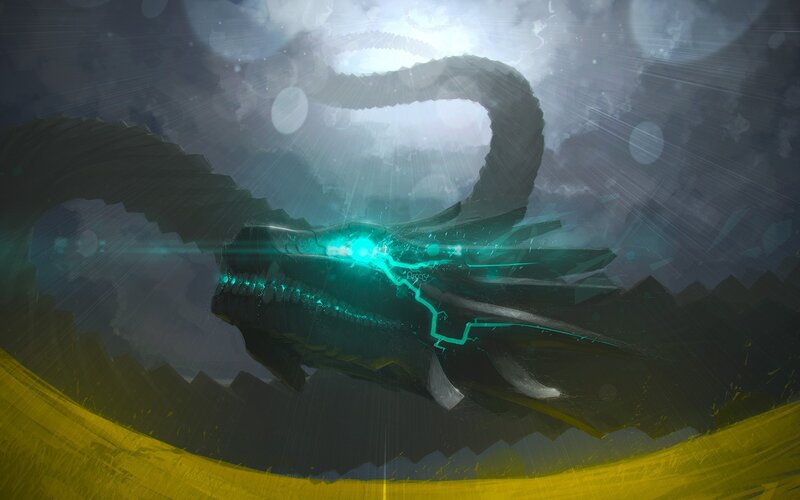 Dragon with Glowing Eyes — Black, Dramatic