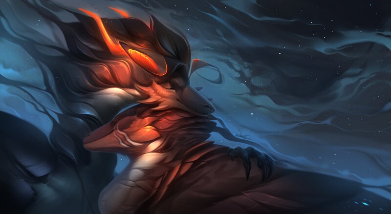Dragon with Glowing Eyes — Blue, Dramatic