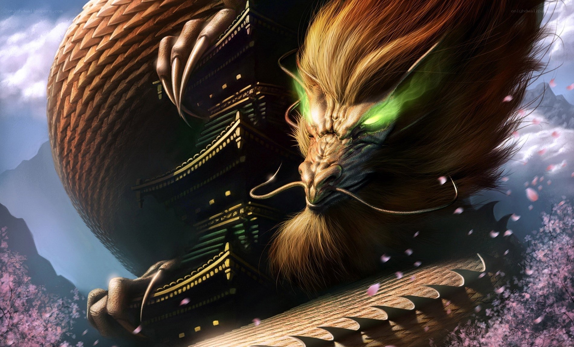 dragon with glowing eyes
