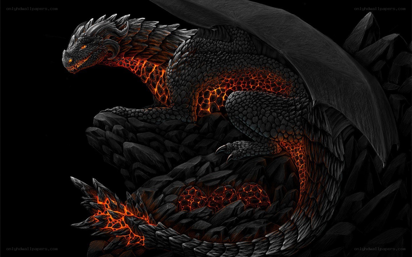 dragon with glowing lava veins