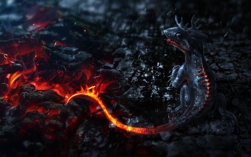 Dragon with Glowing Tail — Black, Dramatic, Night