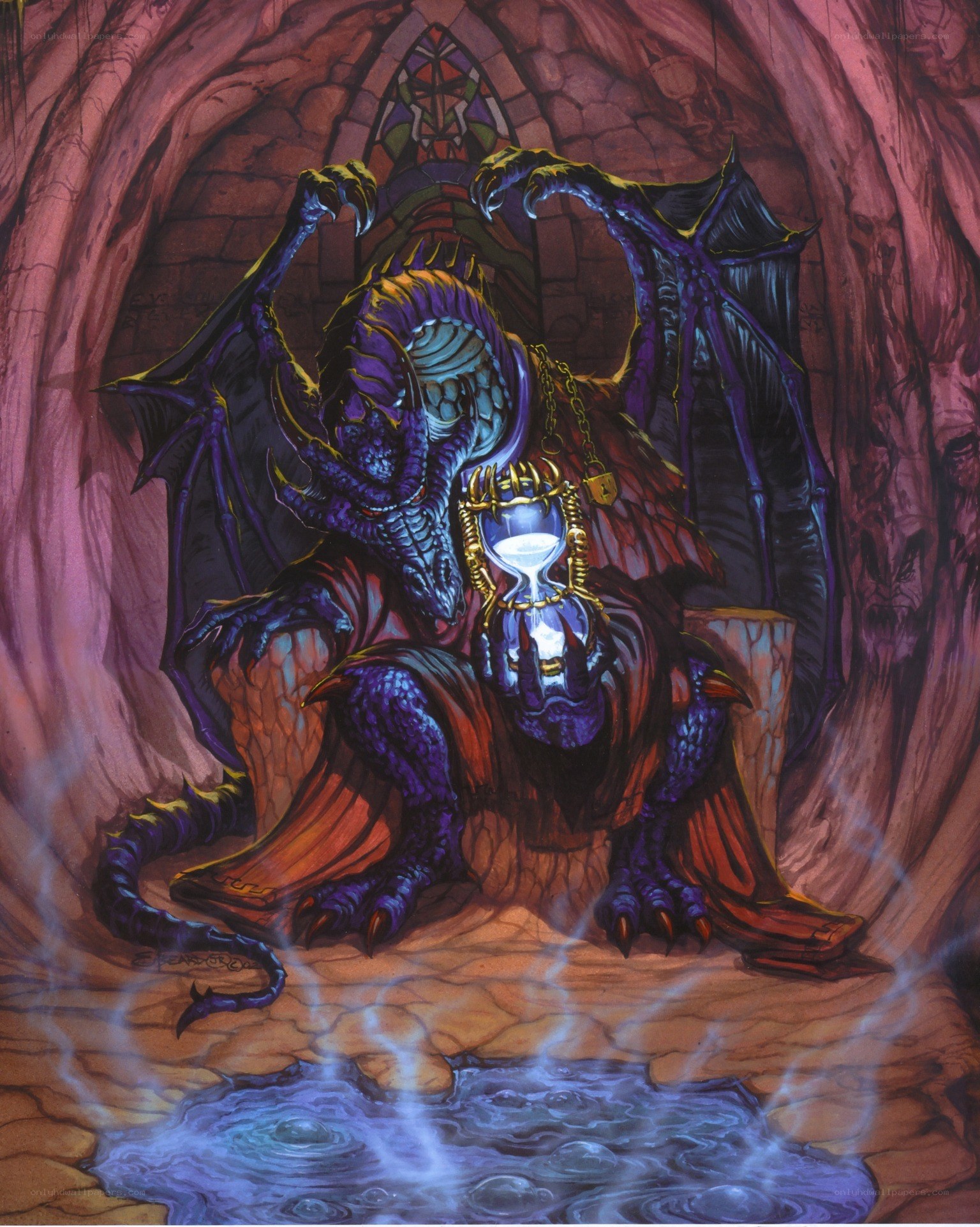 dragon with hourglass in cave