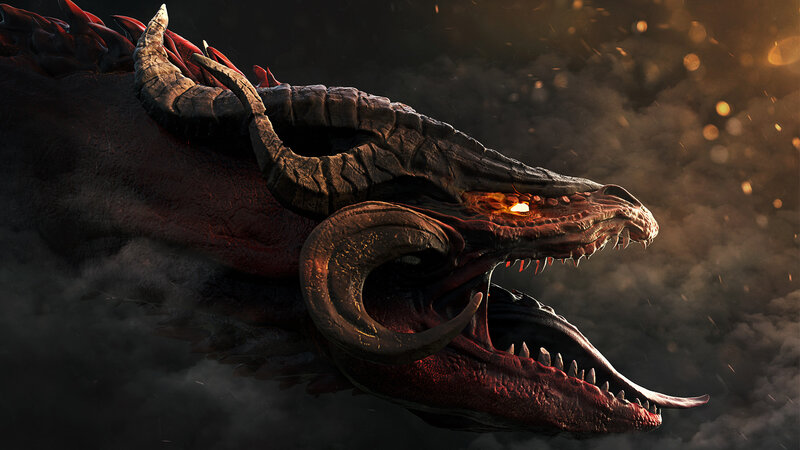 Dragon with Open Mouth — Black, Dramatic, 3d Render