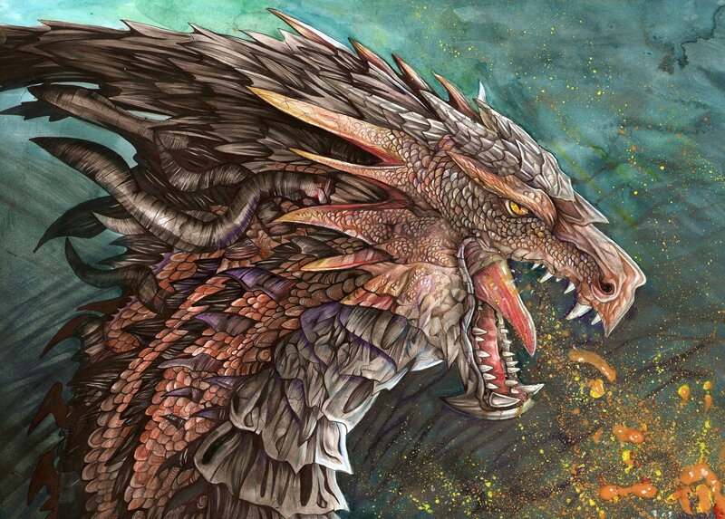Dragon with Open Mouth — Brown, Dramatic, Digital Art, Fire