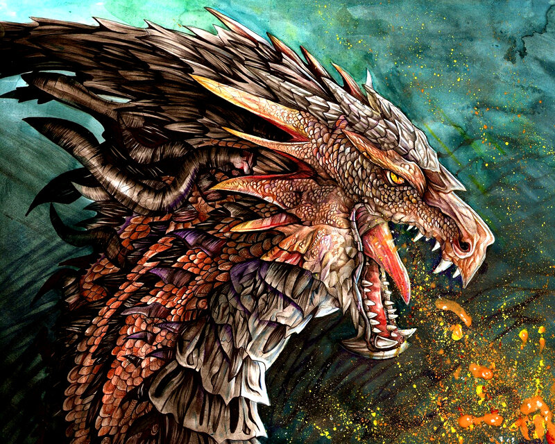 Dragon with Open Mouth — Green