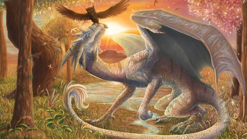 Dragon with Owl on Head — Orange, Serene