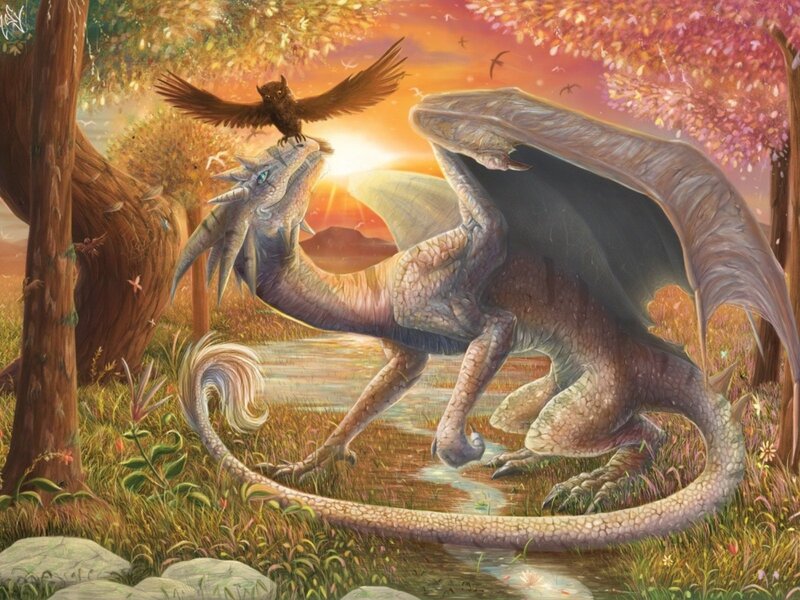 Dragon with Owl on Head — Orange