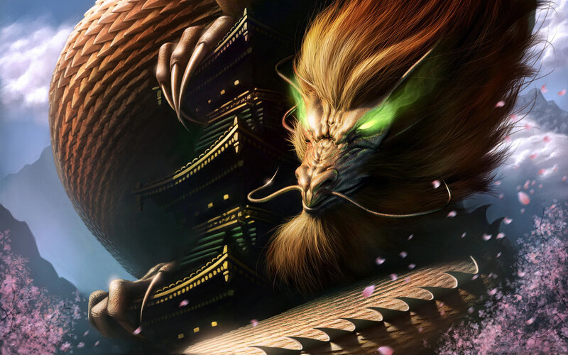 dragon with pagoda