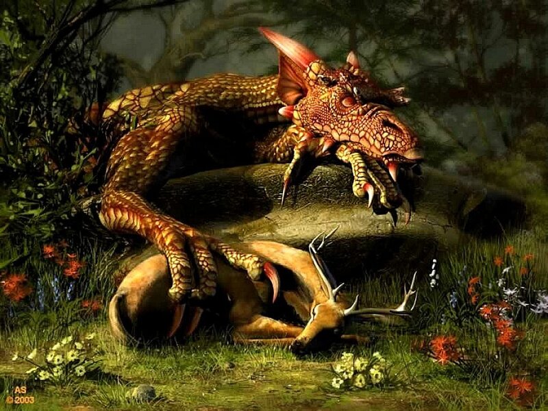 Dragon with prey in forest