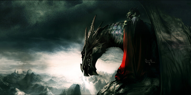 Dragon with Red Cloak — Black, Dramatic