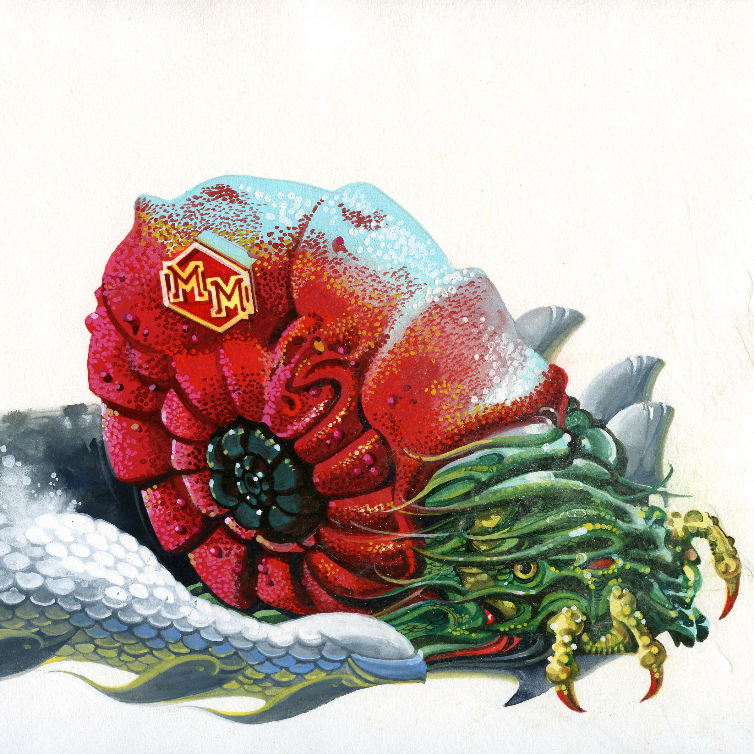 dragon with red flower shell