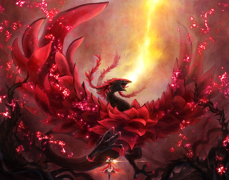 Dragon with Red Wings — Dramatic, Digital Art