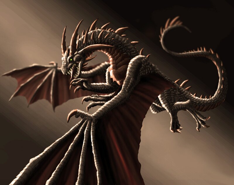 Dragon with Red Wings — Gray