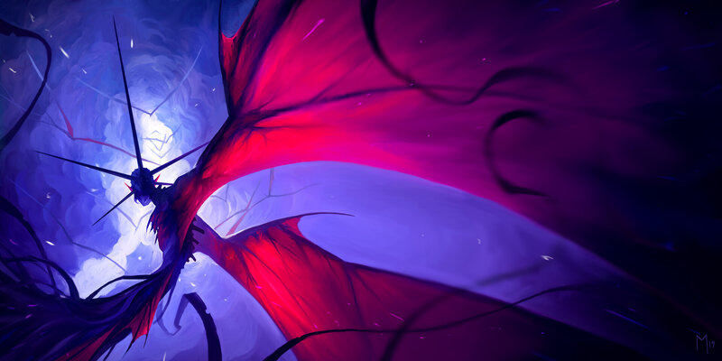 Dragon with Red Wings — Purple, Dramatic
