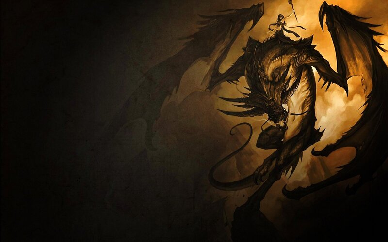 Dragon with Rider — Black, Dramatic