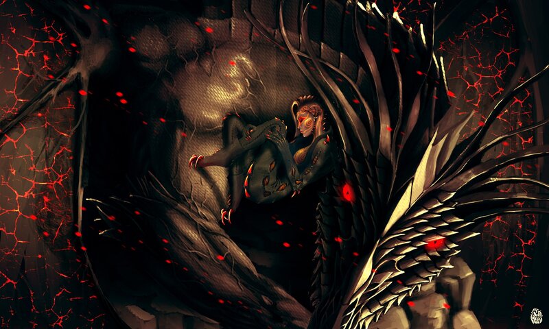 Dragon with Rider — Black