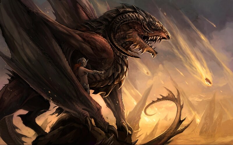 Dragon with Rider — Brown, Dramatic