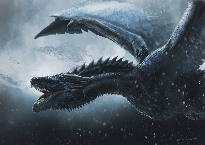 Dragon with Rider — Gray, Dramatic, Winter