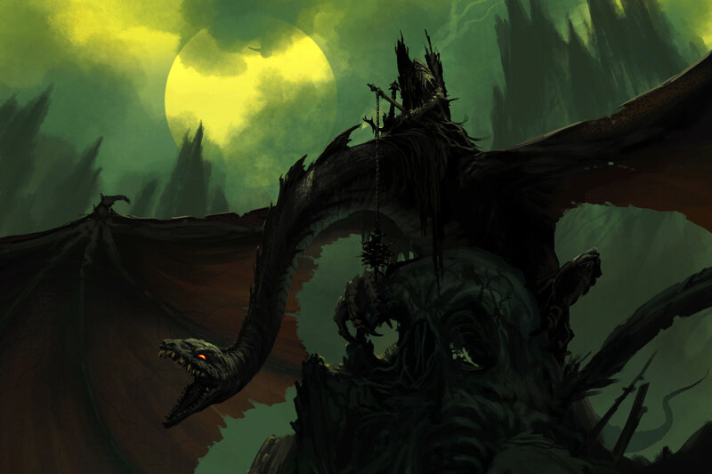 Dragon with Rider — Green, Dark