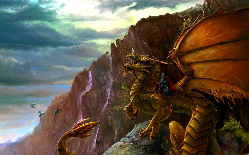 Dragon with Rider on Cliff