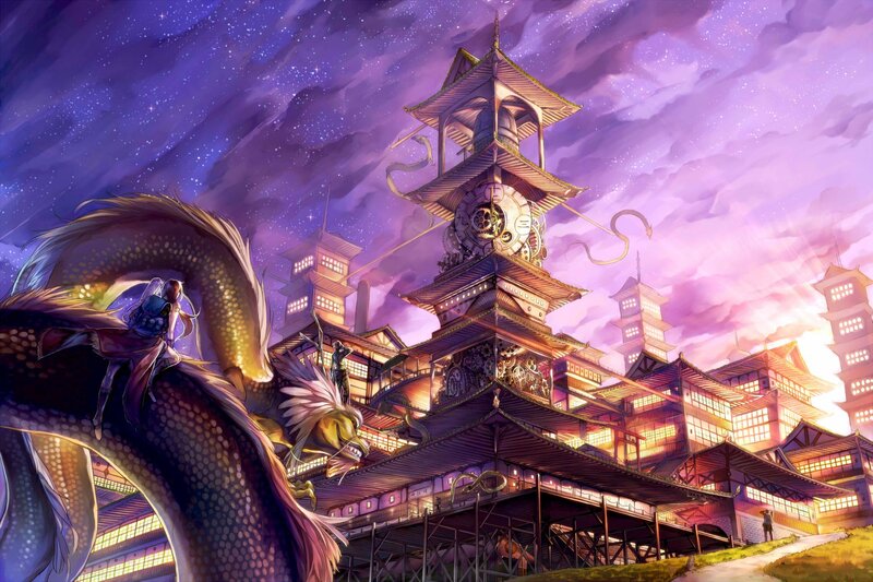 Dragon with Rider — Purple, Dramatic, Night