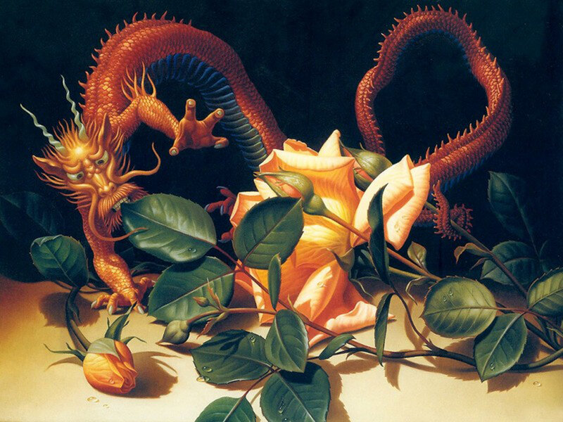 Dragon with Roses — Orange