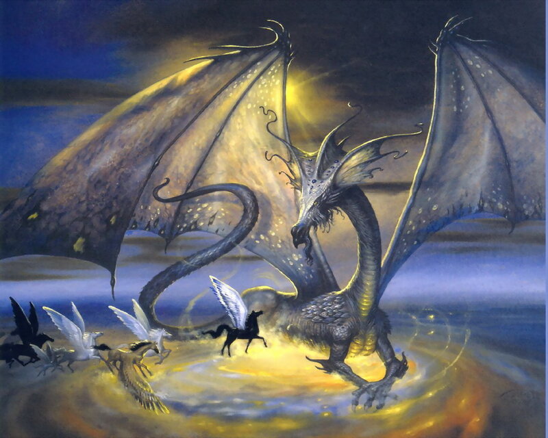 Dragon with Winged Horses