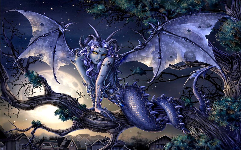 dragon woman on a tree branch