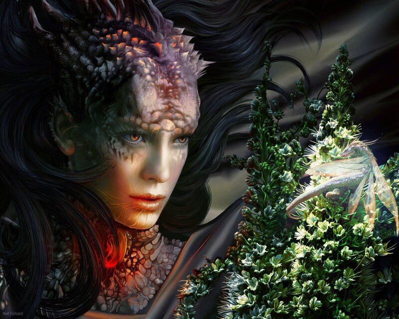 dragon woman with plant