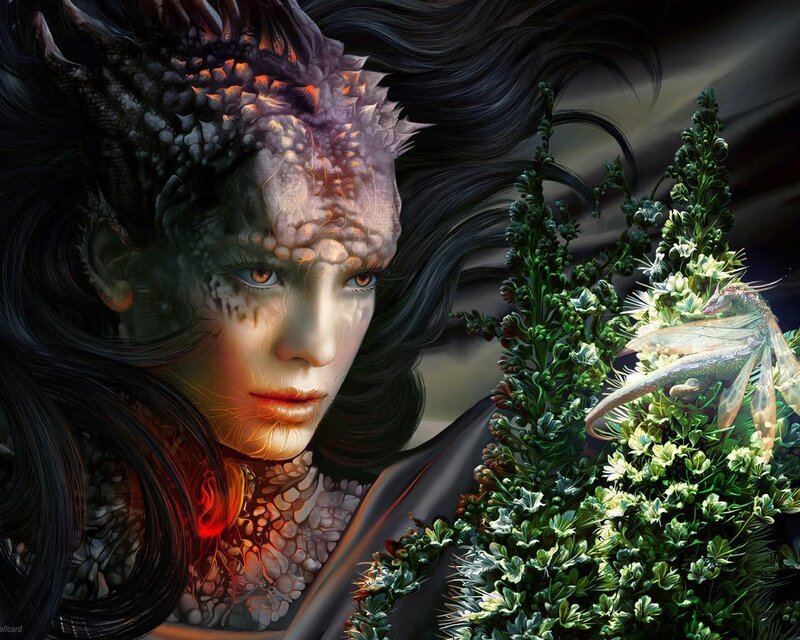 dragon woman with plant
