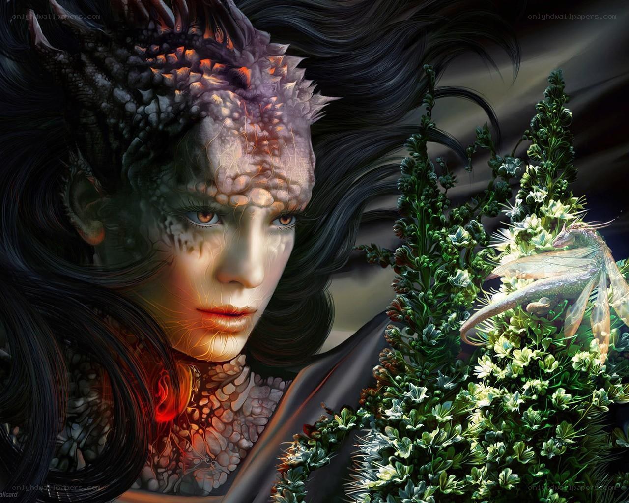dragon woman with plant
