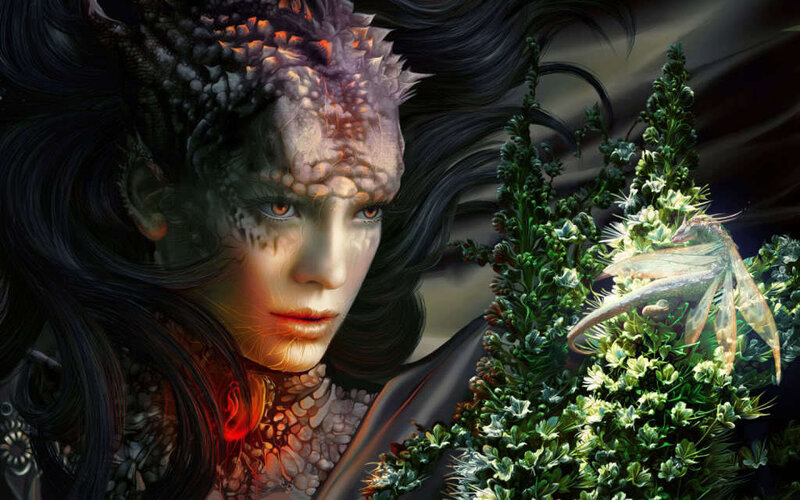 dragon woman with plant