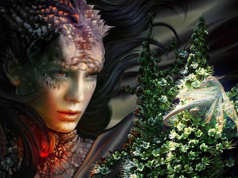 dragon woman with plant creature