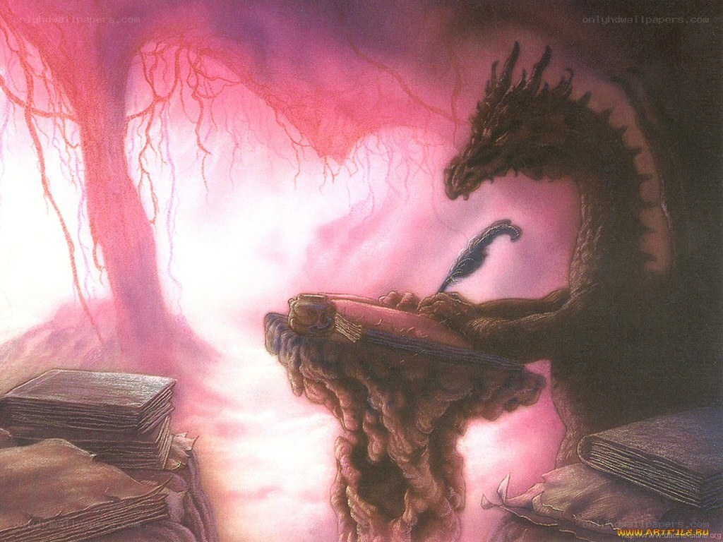 dragon writing at a desk