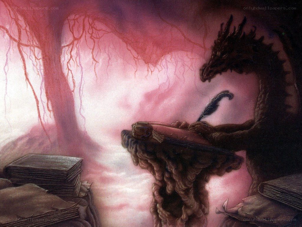 dragon writing at a desk