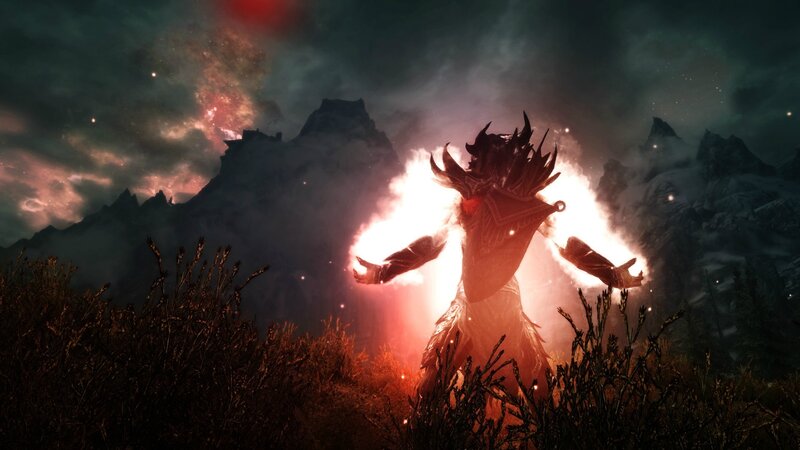 dragonborn in a fiery landscape