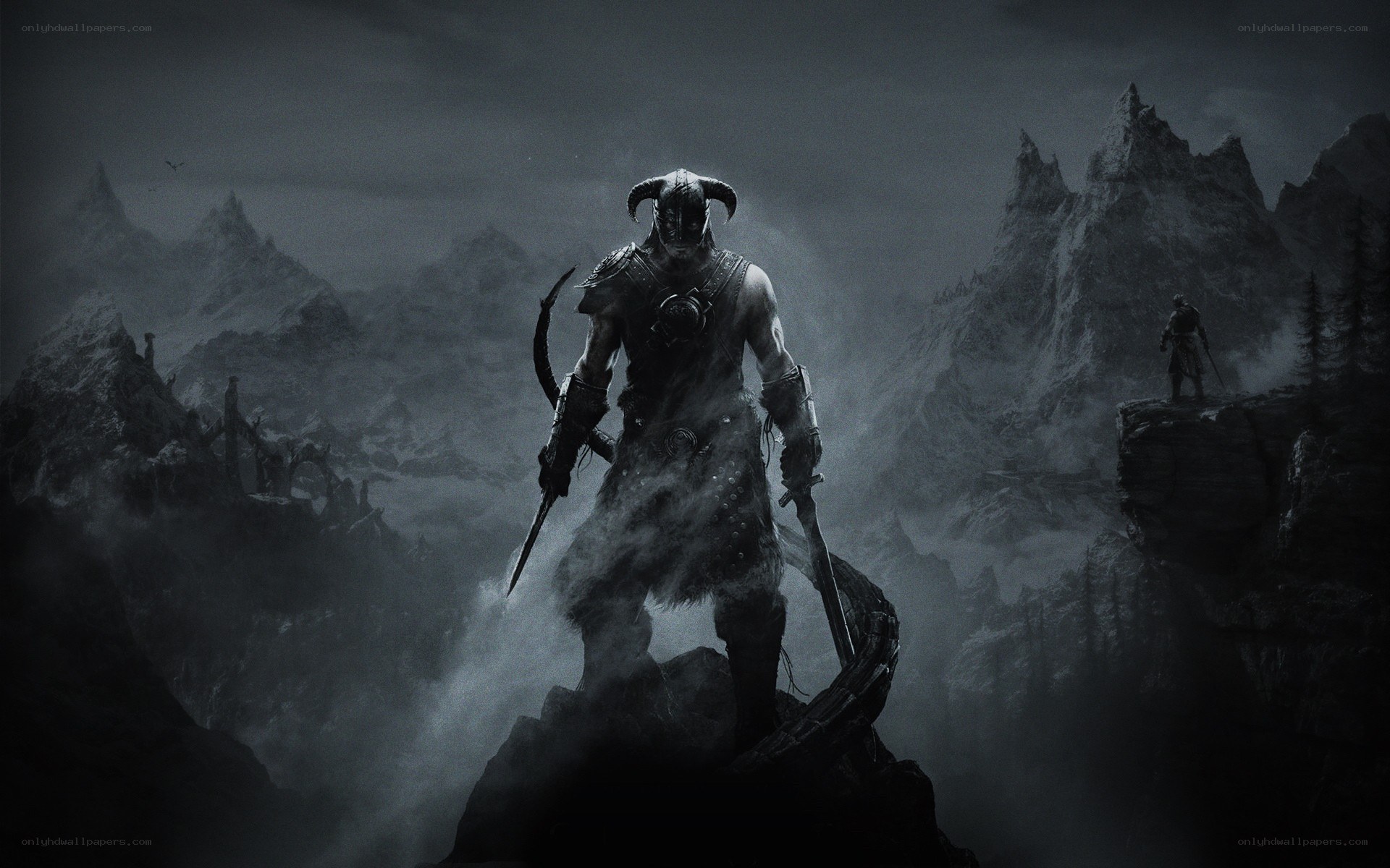 Dragonborn stands on a mountain