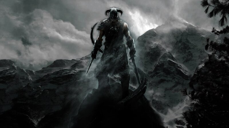 dragonborn stands on mountain