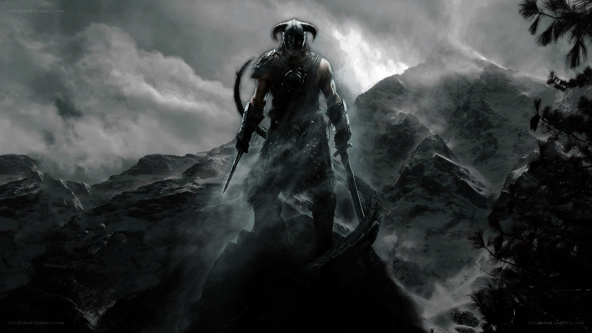 dragonborn stands on mountain