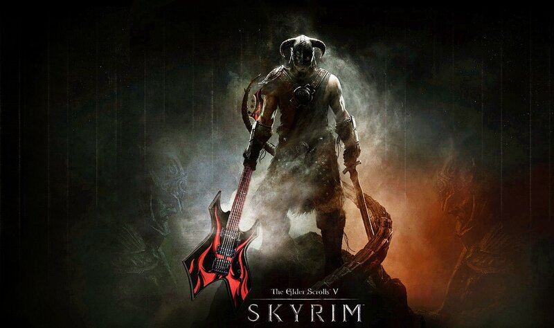 Dragonborn Warrior — Black, Dramatic, Digital Art, Guitar