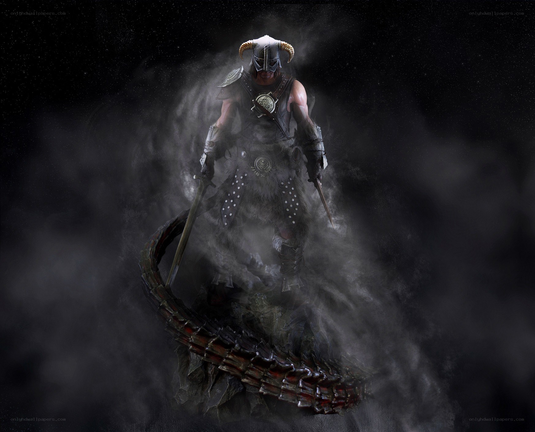 dragonborn warrior in mist
