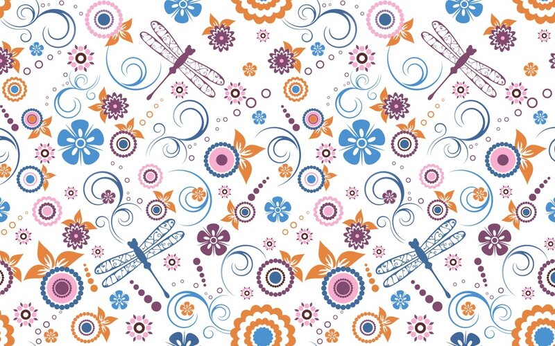 Dragonflies and Flowers Pattern — Blue